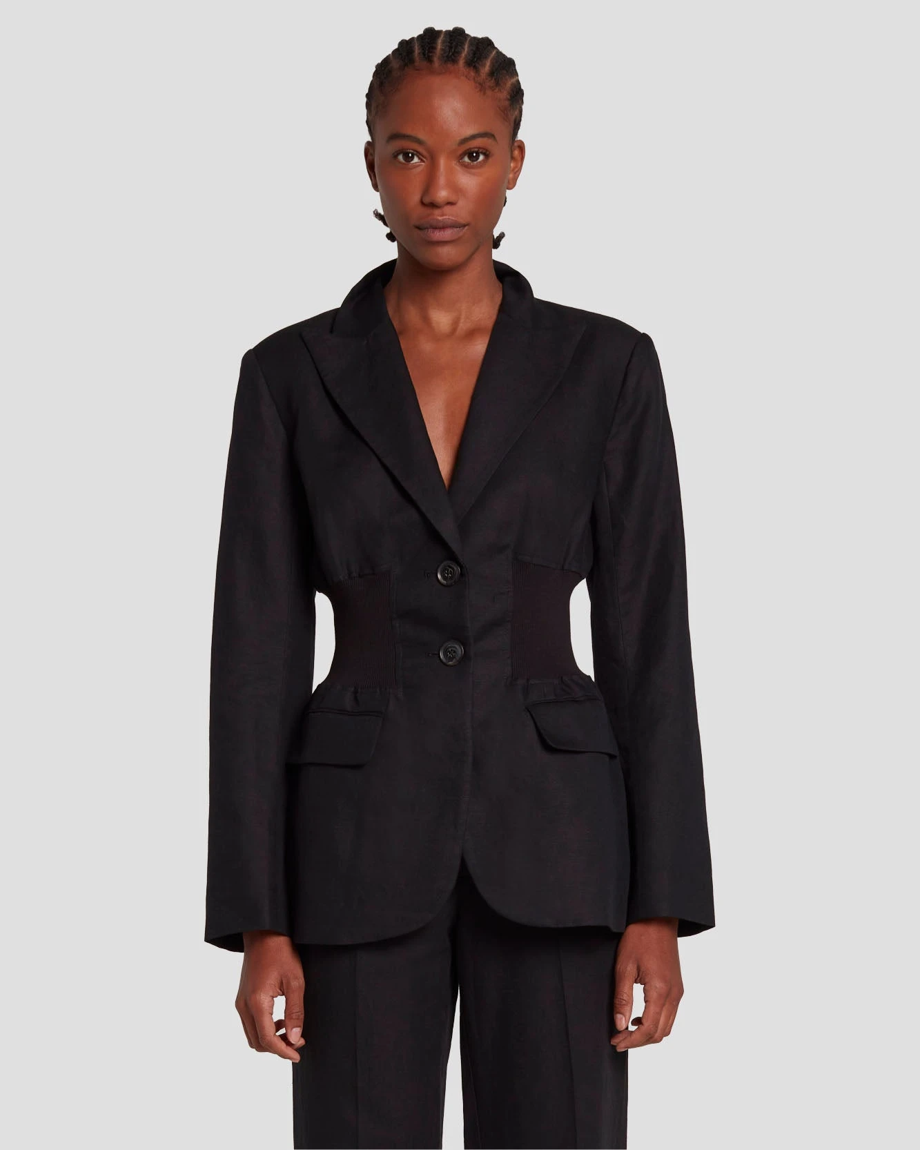 7 For All Mankind Cinched Waist Linen Blazer In Black 3 7 For All Mankind Cinched Waist Linen Blazer In Black