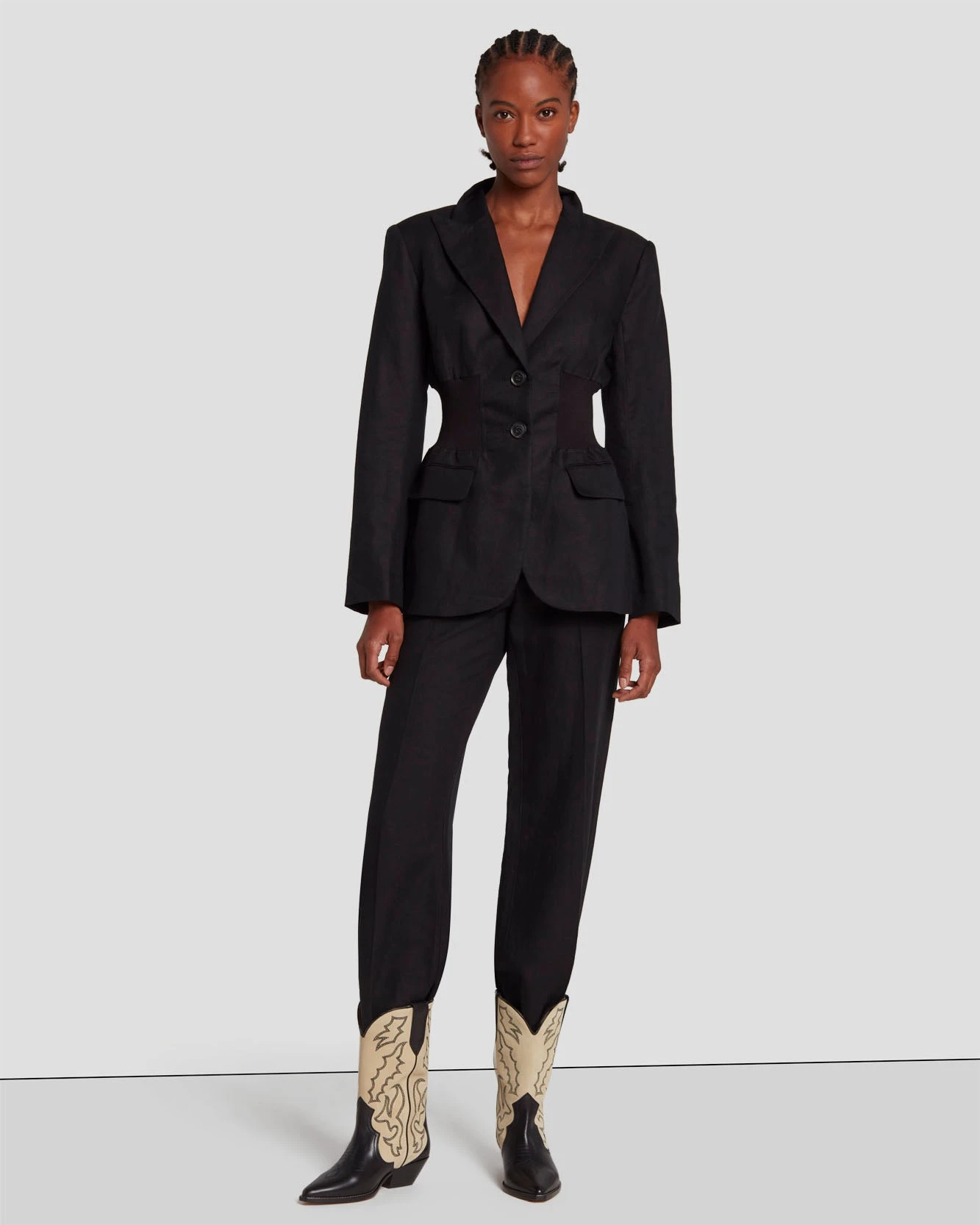 7 For All Mankind Cinched Waist Linen Blazer In Black 4 7 For All Mankind Cinched Waist Linen Blazer In Black - Image 2