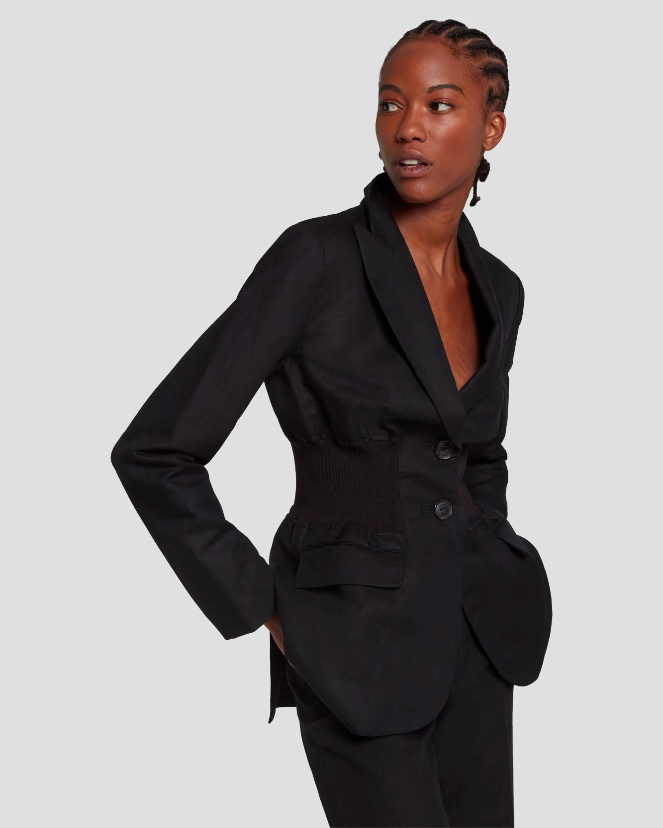 7 For All Mankind Cinched Waist Linen Blazer In Black 7 7 For All Mankind Cinched Waist Linen Blazer In Black - Image 5
