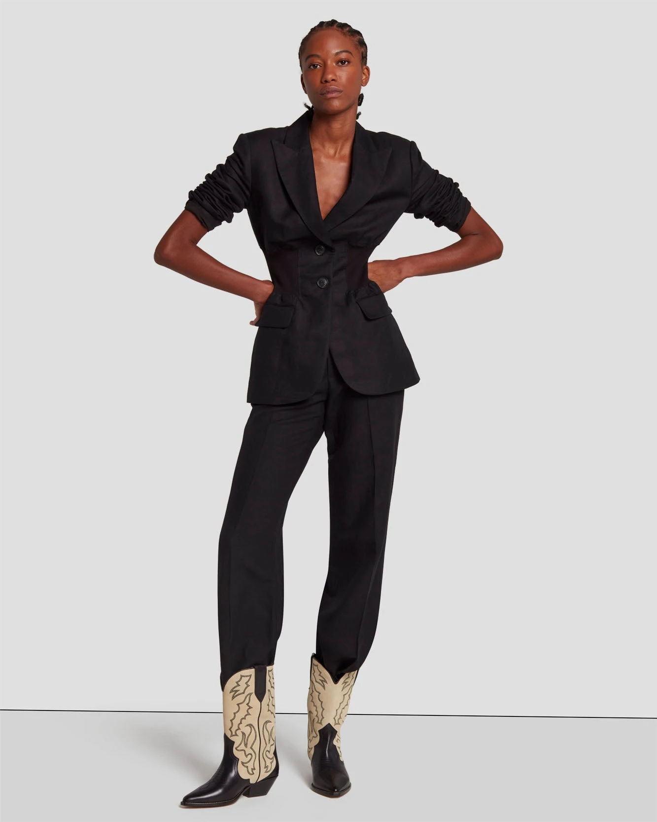 7 For All Mankind Cinched Waist Linen Blazer In Black 8 7 For All Mankind Cinched Waist Linen Blazer In Black - Image 6