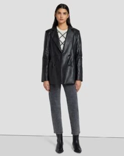 7 For All Mankind Faux Leather Wrap Blazer In Black -7 For All Mankind 7N948F06 BLK 6