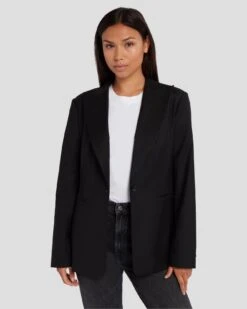 7 For All Mankind Single Breasted Blazer In Black