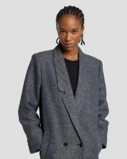 7 For All Mankind Striped Two Tone Coat In Grey -7 For All Mankind 7N951F43 TTG 3