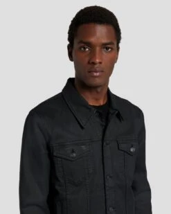 7 For All Mankind Perfect Trucker Jacket In Coated Black -7 For All Mankind 7T924C90 BLK 3