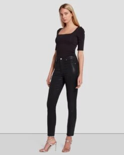 7 For All Mankind B(air) High Waist Ankle Skinny In Coated Black -7 For All Mankind 7U040C43 BBT 6