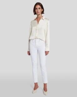 7 For All Mankind Roxanne Ankle With Raw Hem In White Fashion