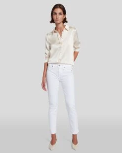 7 For All Mankind Roxanne Ankle With Raw Hem In White Fashion 13 7 For All Mankind Roxanne Ankle With Raw Hem In White Fashion -7 For All Mankind 7U324616 WHT 6