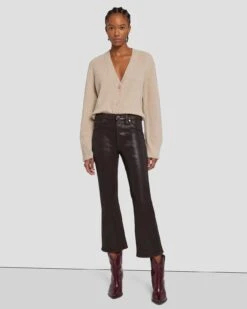 7 For All Mankind High Waist Slim Kick In Coated Chocolate