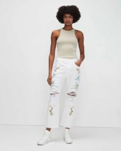 7 For All Mankind Easy Straight With Embroidery In Chamomile Destroy -7 For All Mankind 7U409795 CHM 04