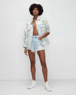 7 For All Mankind Easy Ruby Short With Distress And Embroidery In Sun Blue
