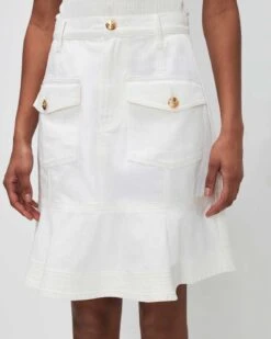 7 For All Mankind Broken Twill Flounce Skirt White -7 For All Mankind 7U817445 BTW 03