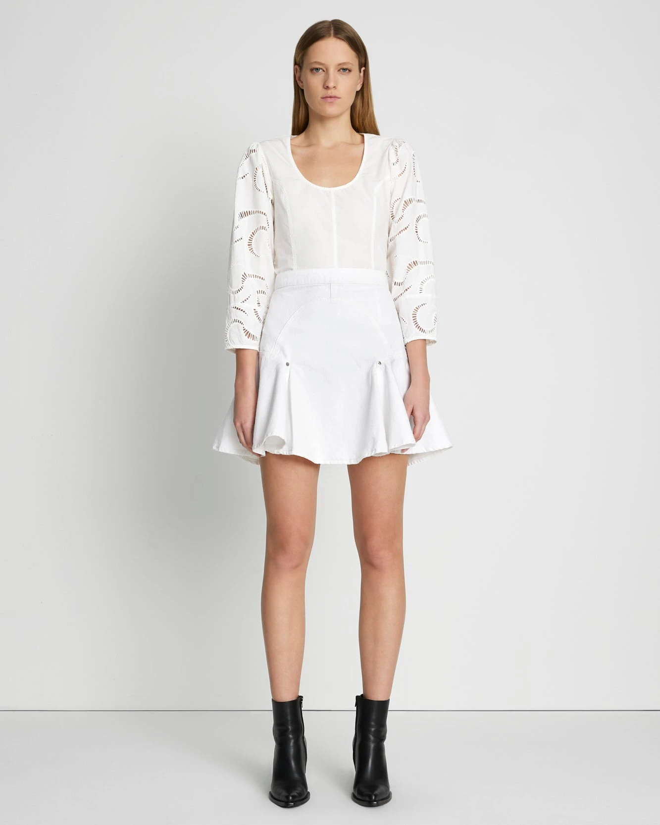 7 For All Mankind Denim Flounce Skirt In Brilliant White 5 7 For All Mankind Denim Flounce Skirt In Brilliant White - Image 3