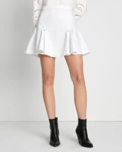 7 For All Mankind Denim Flounce Skirt In Brilliant White