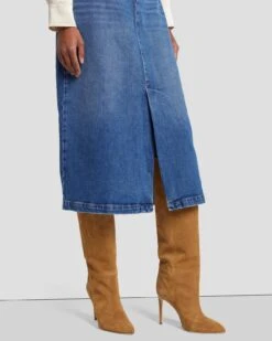 7 For All Mankind Denim Midi Skirt In Explorer -7 For All Mankind 7U835C10 EPR 3