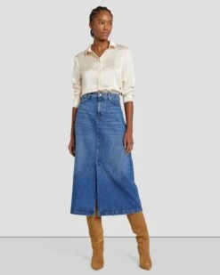 7 For All Mankind Denim Midi Skirt In Explorer -7 For All Mankind 7U835C10 EPR 6