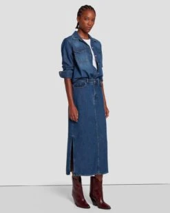 7 For All Mankind Denim Midi Skirt In Bluenote -7 For All Mankind 7U835C86 BN3 5