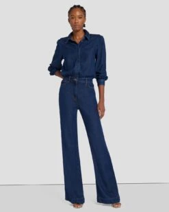 7 For All Mankind Denim Lustre Long Sleeve Jumpsuit In Poppy -7 For All Mankind 7U837C86 PPY 6