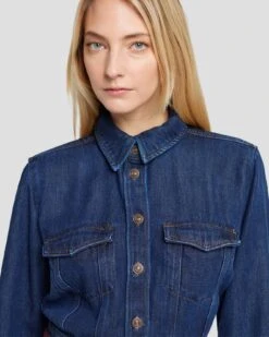 7 For All Mankind Denim Lustre Luxe Dress In Poppy -7 For All Mankind 7U864C86 PPY 3