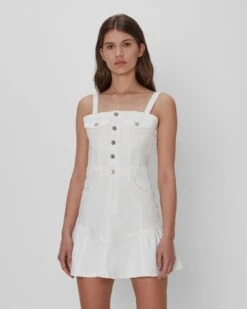 7 For All Mankind Surplus Flounce Dress In White -7 For All Mankind 7U865595 WHT 02