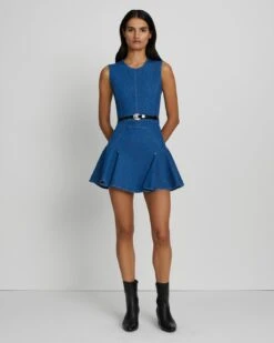 7 For All Mankind Denim Flounce Mini Dress In Aquamarine