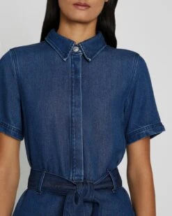 7 For All Mankind Denim Lustre Belted Shirtdress In Dark Indigo -7 For All Mankind 7U890561 DRI 3