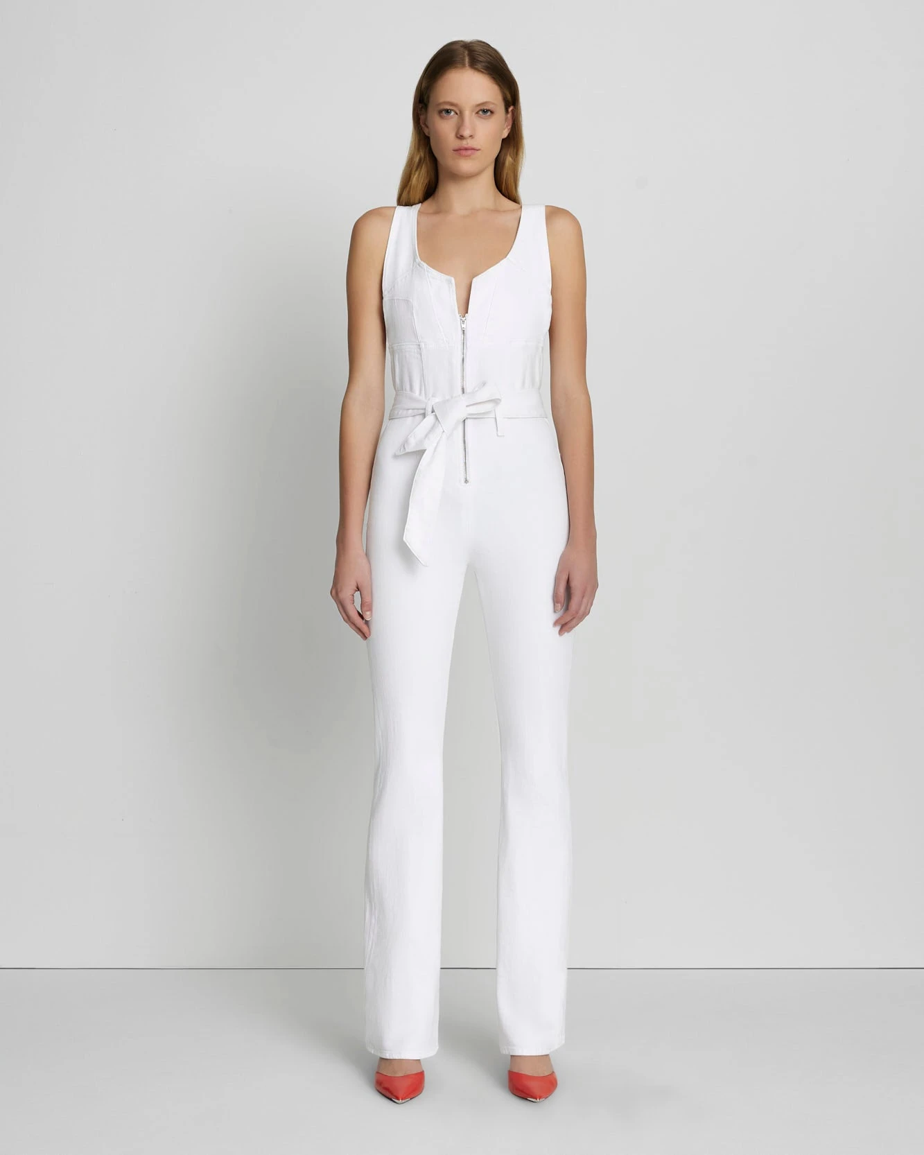 7 For All Mankind Front Zip Flare Jumpsuit In Brilliant White 3 7 For All Mankind Front Zip Flare Jumpsuit In Brilliant White