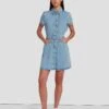 7 For All Mankind Denim Lustre Shirt Dress In Volcan Blue
