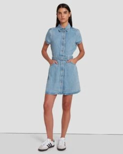 7 For All Mankind 5 7 For All Mankind Denim Lustre Shirt Dress In Volcan Blue