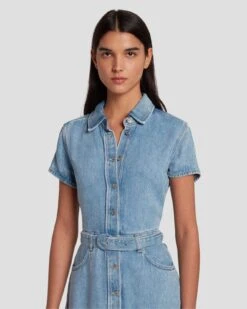 7 For All Mankind Denim Lustre Shirt Dress In Volcan Blue -7 For All Mankind 7U895C86 VCB 3
