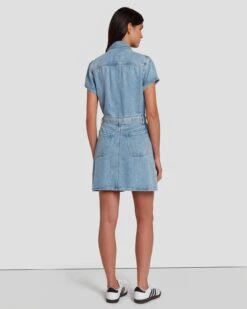 7 For All Mankind Denim Lustre Shirt Dress In Volcan Blue -7 For All Mankind 7U895C86 VCB 4