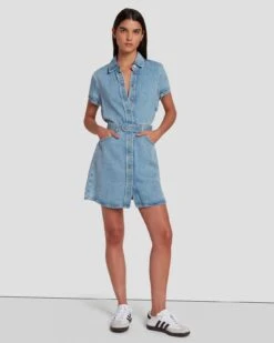 7 For All Mankind Denim Lustre Shirt Dress In Volcan Blue -7 For All Mankind 7U895C86 VCB 6