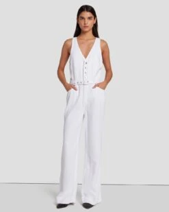 7 For All Mankind 9 7 For All Mankind Denim Lustre Tailored Wide Leg Jumpsuit In Brilliant White