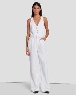 7 For All Mankind Denim Lustre Tailored Wide Leg Jumpsuit In Brilliant White -7 For All Mankind 7U896786 BW0 3