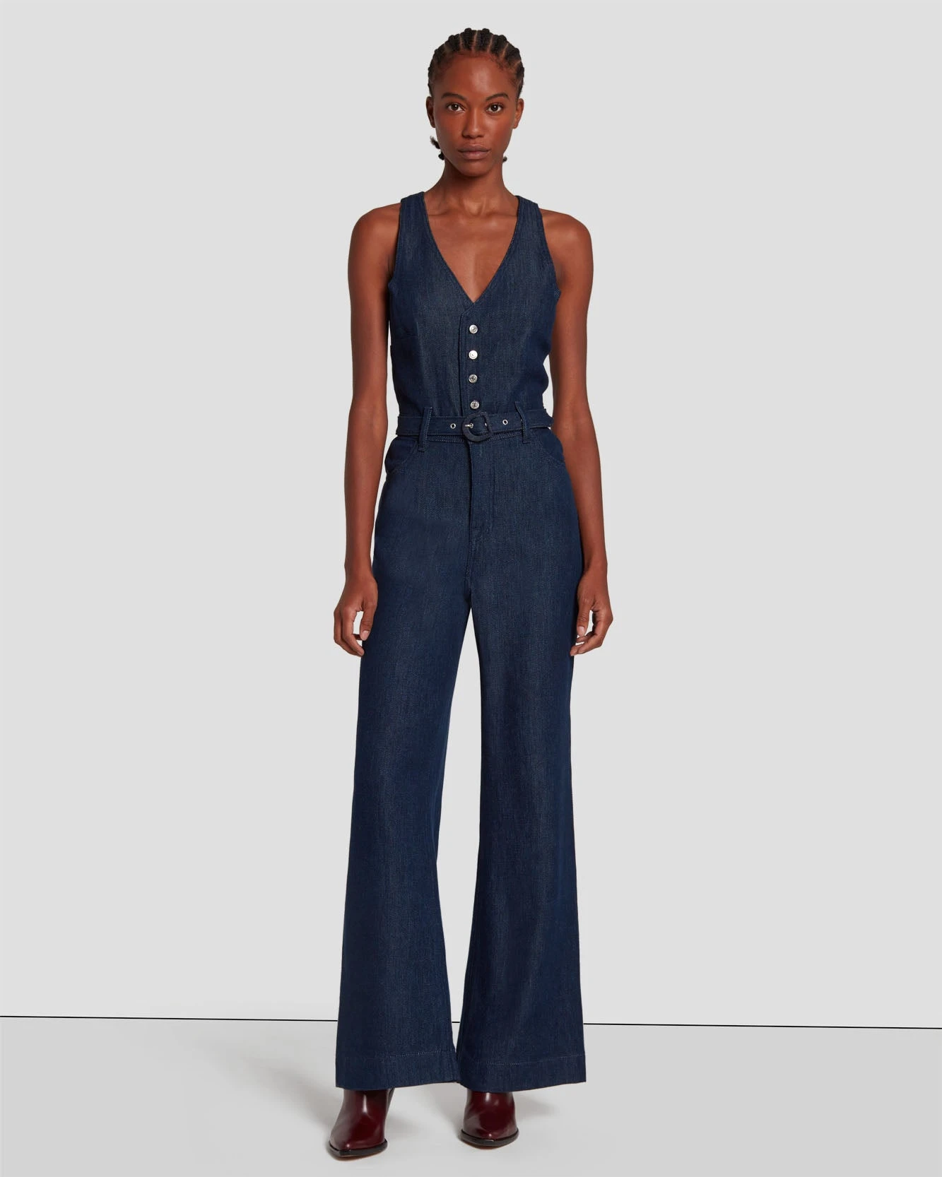 7 For All Mankind Denim Lustre Tailored Wide Leg Jumpsuit In Dark Rinse 3 7 For All Mankind Denim Lustre Tailored Wide Leg Jumpsuit In Dark Rinse