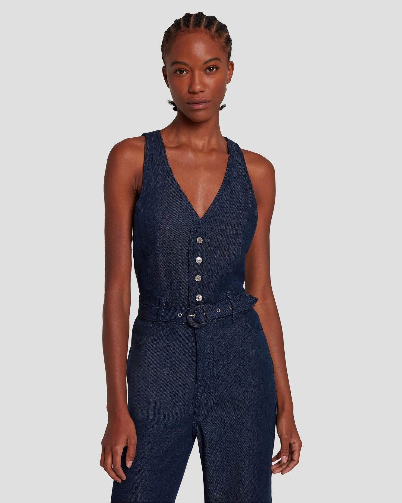 7 For All Mankind Denim Lustre Tailored Wide Leg Jumpsuit In Dark Rinse 4 7 For All Mankind Denim Lustre Tailored Wide Leg Jumpsuit In Dark Rinse - Image 2