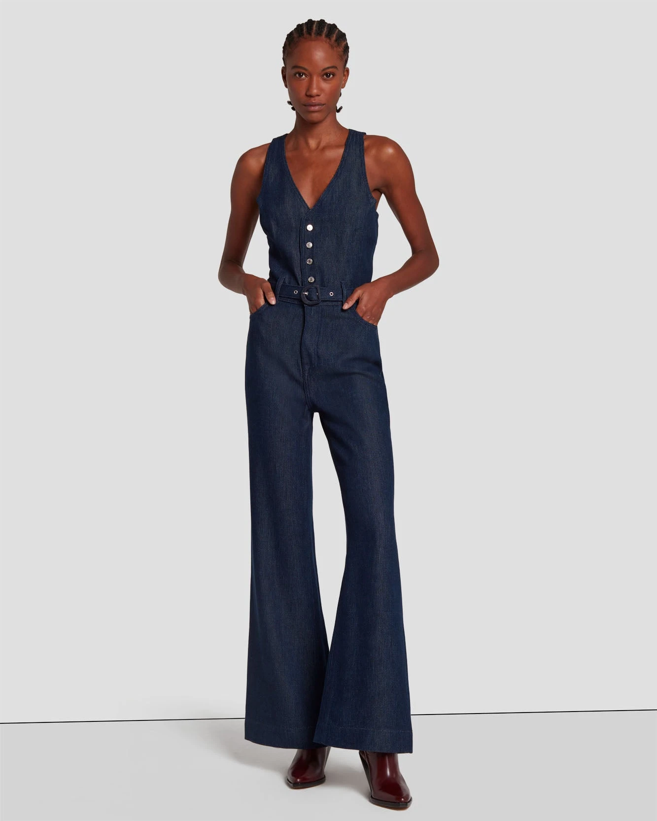 7 For All Mankind Denim Lustre Tailored Wide Leg Jumpsuit In Dark Rinse 5 7 For All Mankind Denim Lustre Tailored Wide Leg Jumpsuit In Dark Rinse - Image 3