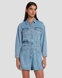 7 For All Mankind Denim Lustre Shortall In Volcan Blue -7 For All Mankind 7U898C86 VCB 2