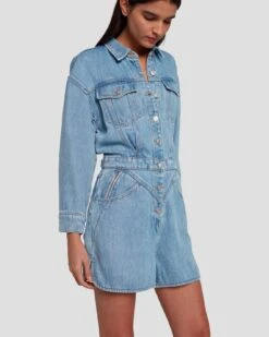 7 For All Mankind Denim Lustre Shortall In Volcan Blue -7 For All Mankind 7U898C86 VCB 3