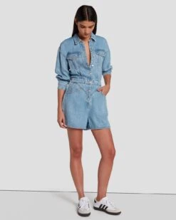 7 For All Mankind Denim Lustre Shortall In Volcan Blue -7 For All Mankind 7U898C86 VCB 6