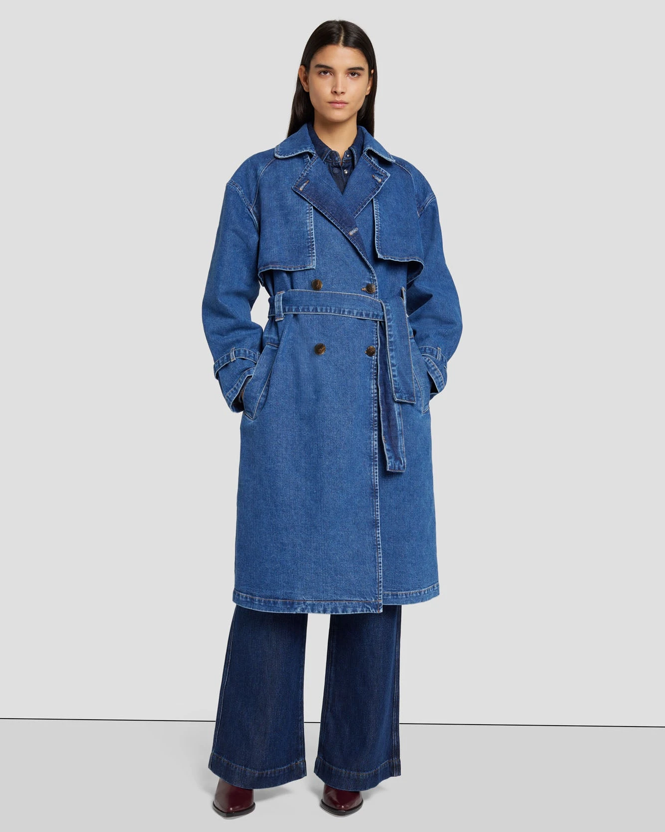 7 For All Mankind Tailored Denim Trench Coat In Calla 4 7 For All Mankind Tailored Denim Trench Coat In Calla - Image 2