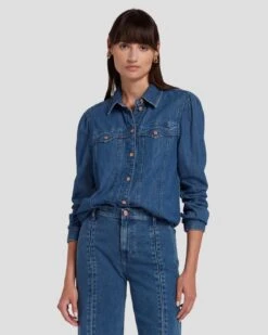 7 For All Mankind Western Denim Shirt In Dolly -7 For All Mankind 7U948C21 DOY 3