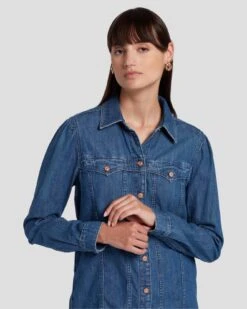 7 For All Mankind Western Denim Shirt In Dolly -7 For All Mankind 7U948C21 DOY 5