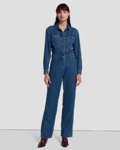 7 For All Mankind 17 7 For All Mankind Western Denim Jumpsuit In Dolly