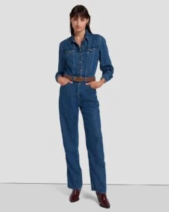7 For All Mankind Western Denim Jumpsuit In Dolly -7 For All Mankind 7U949C86 DOY 6