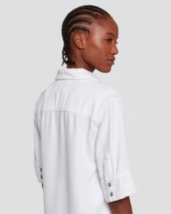 7 For All Mankind Denim Lustre Short Sleeve Shirt In Brilliant White -7 For All Mankind 7U993786 BW0 5