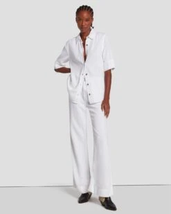 7 For All Mankind Denim Lustre Short Sleeve Shirt In Brilliant White -7 For All Mankind 7U993786 BW0 6