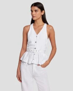 7 For All Mankind Denim Lustre Tailored Vest In Brilliant White -7 For All Mankind 7U994786 BW0 3