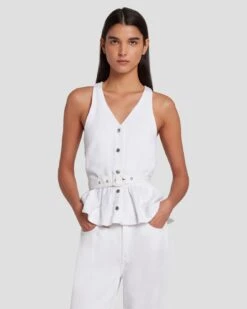 7 For All Mankind Denim Lustre Tailored Vest In Brilliant White -7 For All Mankind 7U994786 BW0 5
