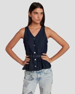 7 For All Mankind Denim Lustre Tailored Vest In Dark Rinse -7 For All Mankind 7U994786 DR3 3