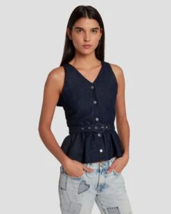7 For All Mankind Denim Lustre Tailored Vest In Dark Rinse -7 For All Mankind 7U994786 DR3 5